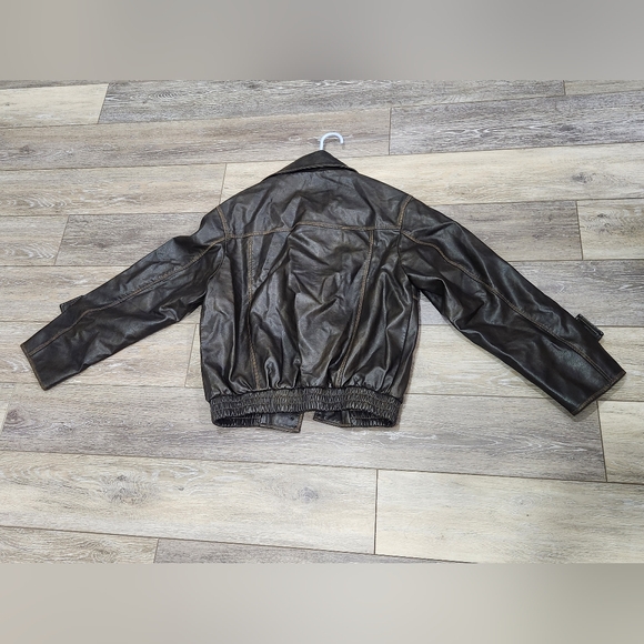 Princess Polly Staten Island Brown Faux Leather Bomber Jacket Size S/M - Picture 8 of 9